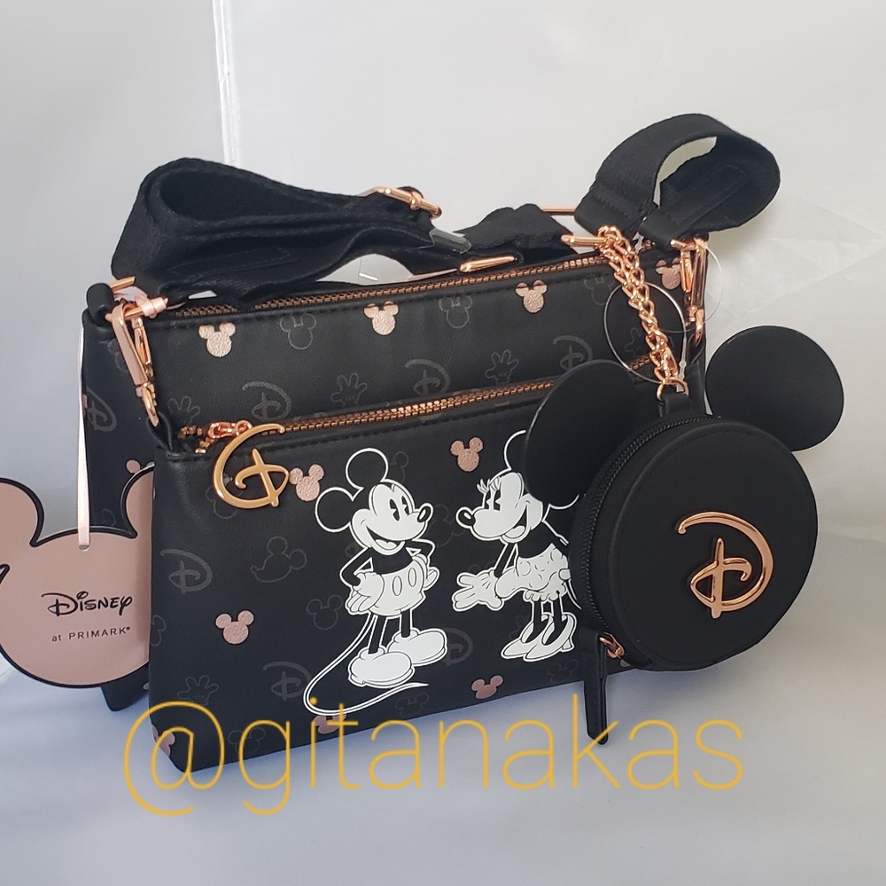 🎁 Disney Mickey Minnie Mouse Black and Rose Gold Color 3 in 1 Crossbody Bag